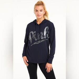 PINK Victoria's Secret Sequence Long Sleeves Lightweight Dark Blue Hoodie XS